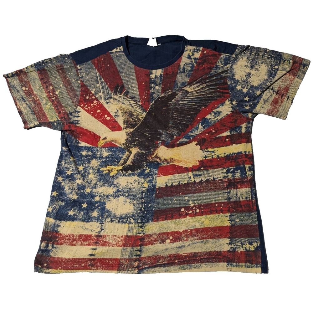 JEANIUS X AKADEMIKS Men 2XL Patriotic American Bald Eagle Flag‎ Graphic T-Shirt